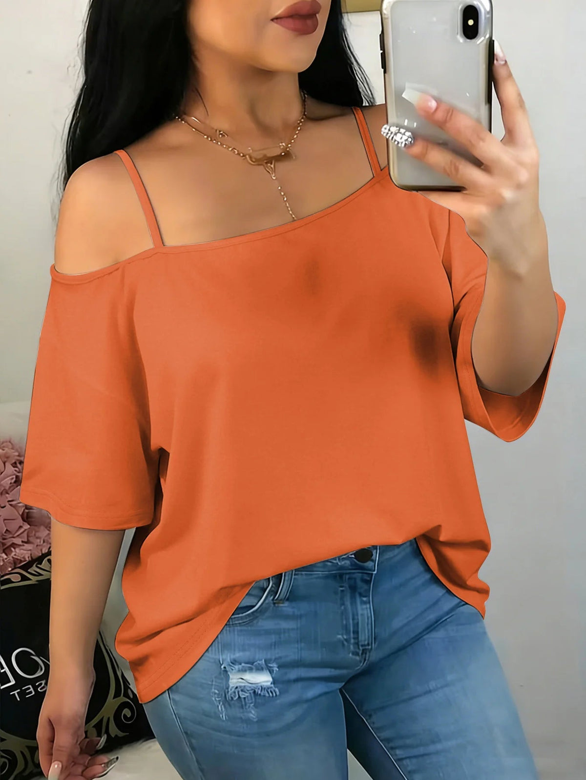 High End Oversized Sleeved Loose Shirt Slim Fit Relaxed Fit Orange