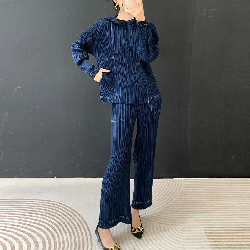 Hooded Wide Leg Jacket Wide Leg Blue One Size