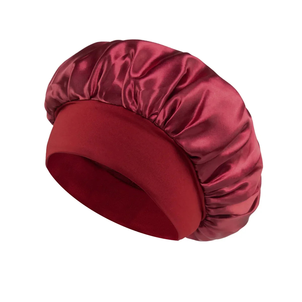 Satin Sleep Bonnet with Wide Elastic Band wine