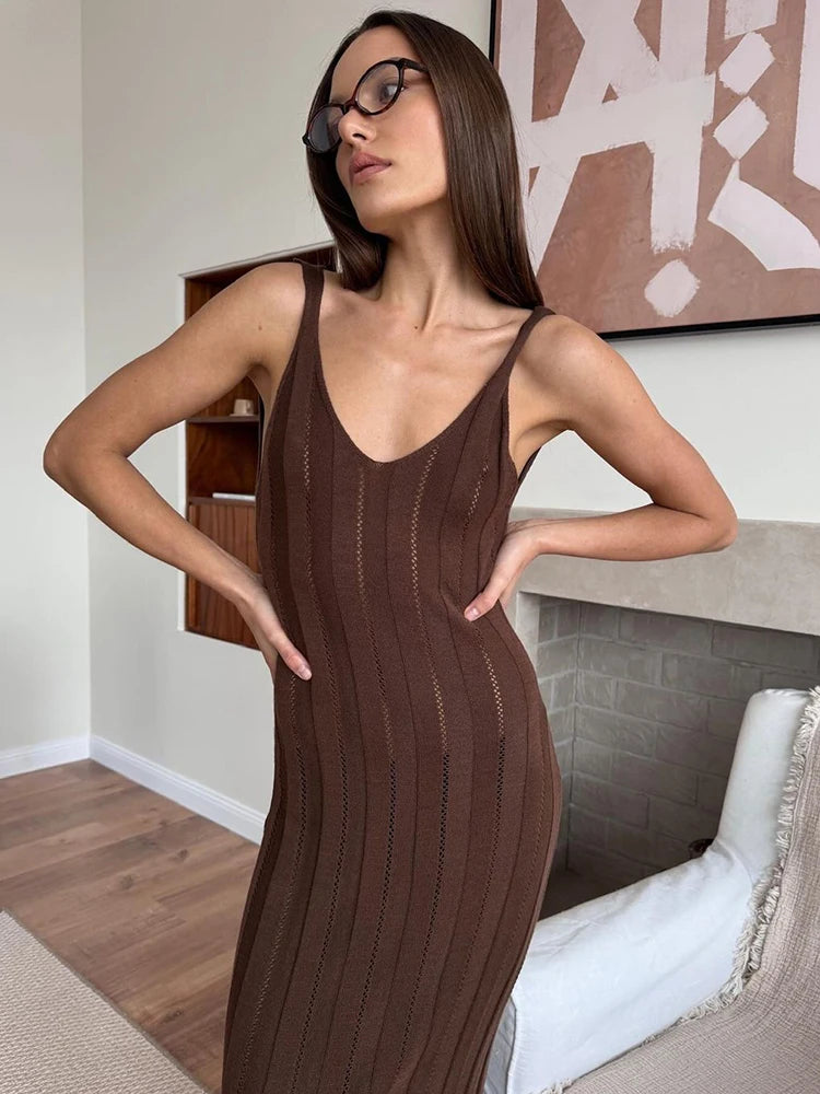 Backless Beach Sleeveless Dress Slim Fit brown