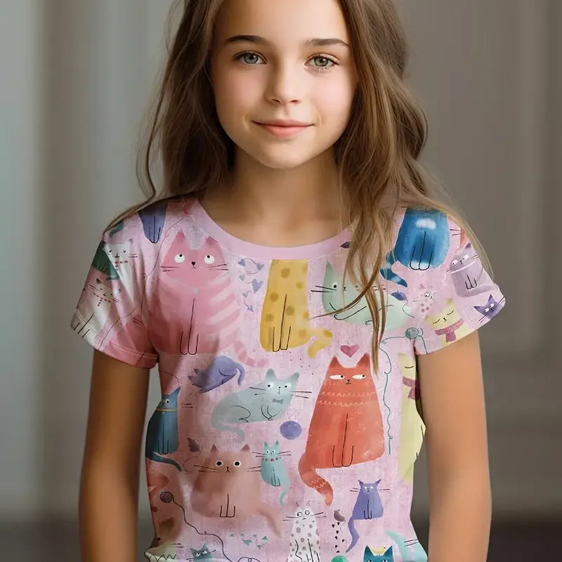 Kawaii Cat Cartoon T Shirt