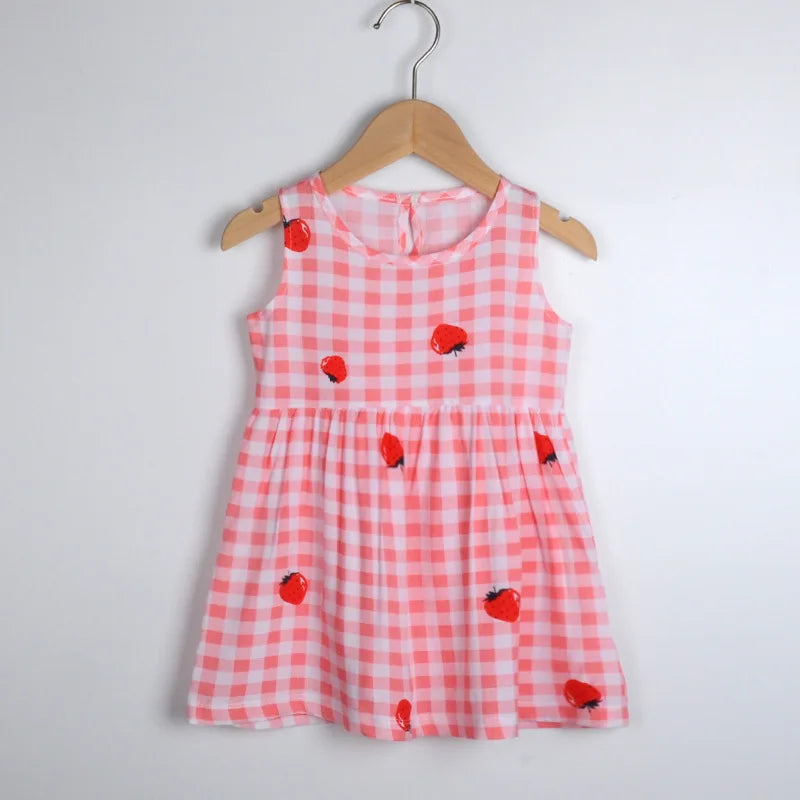 Girls Floral Sleeveless Dress pink plaid