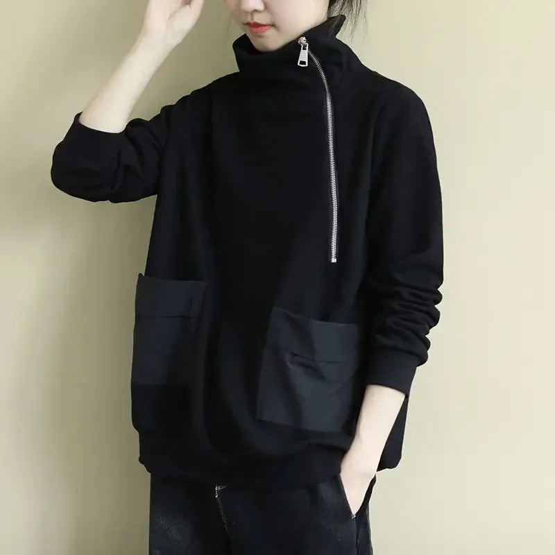 Black With Zipper Top Zip Up