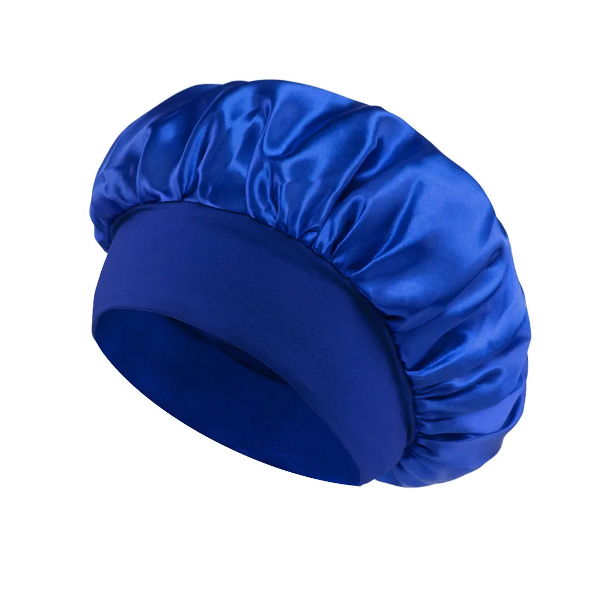 Satin Sleep Bonnet with Wide Elastic Band royal blue