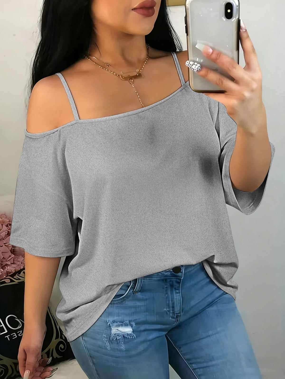 High End Oversized Sleeved Loose Shirt Slim Fit Relaxed Fit GRAY