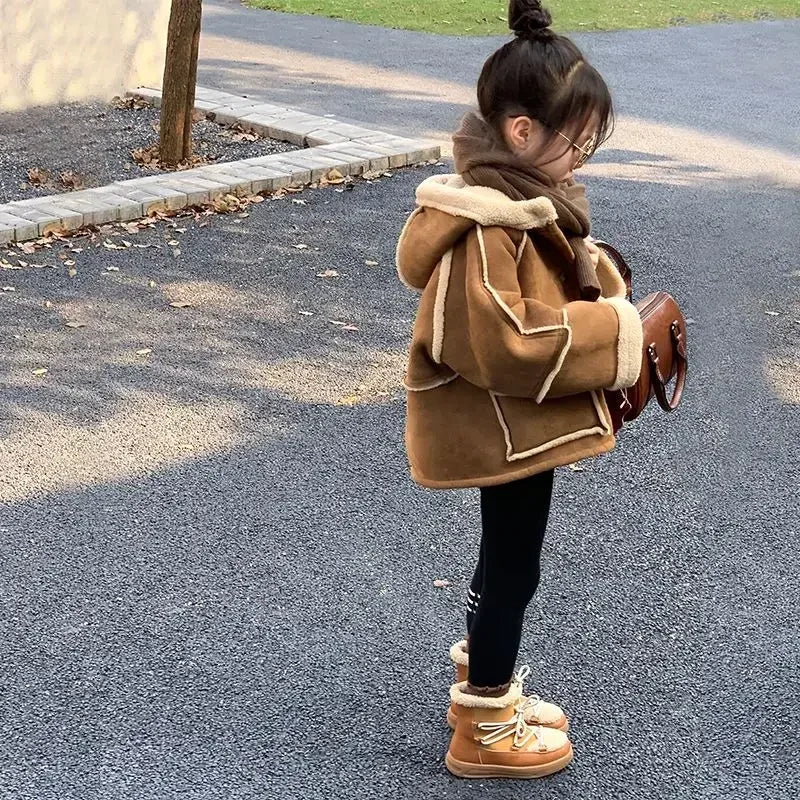 Girl Children Suede Fleece Jacket Brown