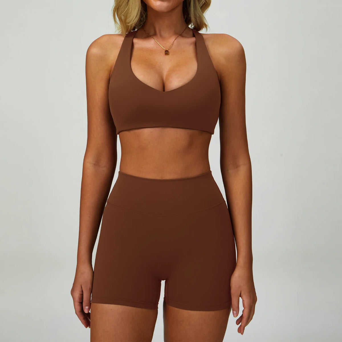Piece Yoga Gym Shorts High Waisted Sand brown Set 4 China Mainland