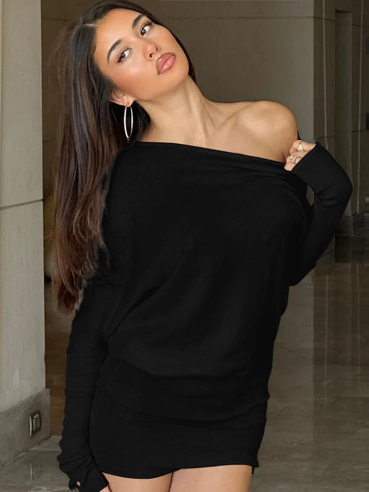 Off Shoulder Mini Dress Off Shoulder Slim Fit black