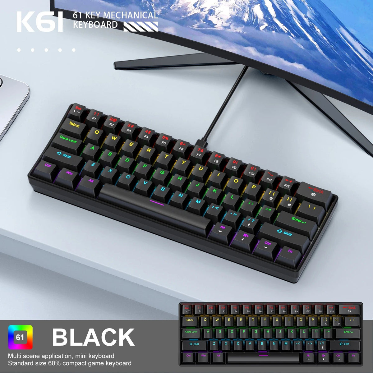 APAYADO K61 Compact Wired Mechanical Keyboard K61-Black