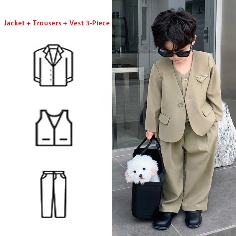 Boys Piece Blazer Jacket Khaki 3-piece