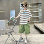 Boys Striped Set T Shirt Khaki