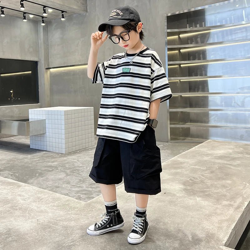 Boys Striped Set T Shirt black