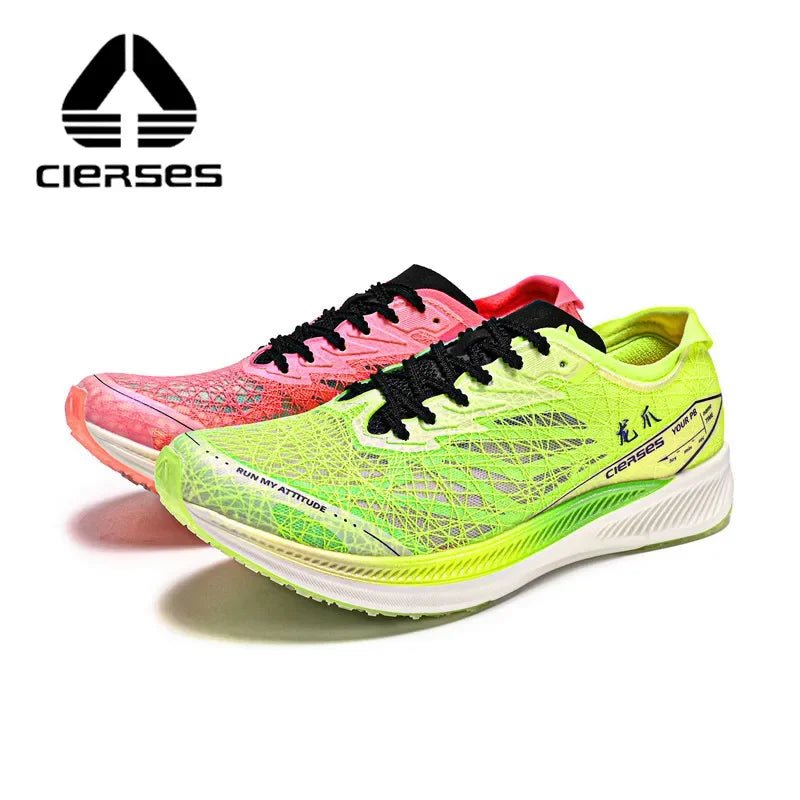 CIERSES Men's Mesh Lace-Up Running Shoes green pink