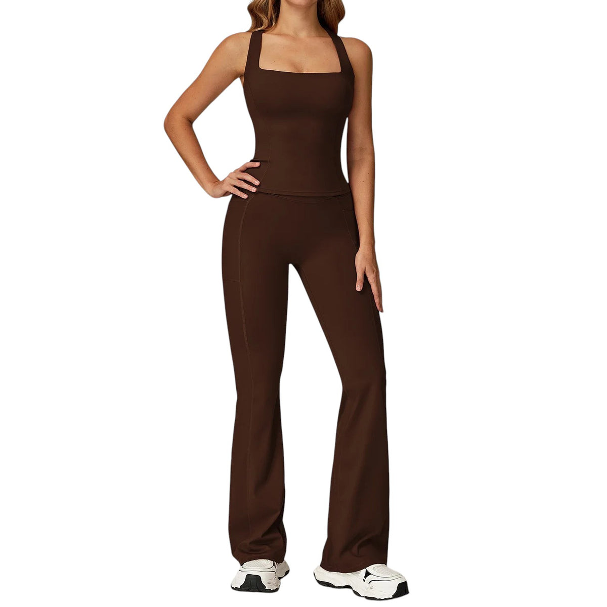 Athletic Two piece Flare Leggings Coffee -2 China Mainland