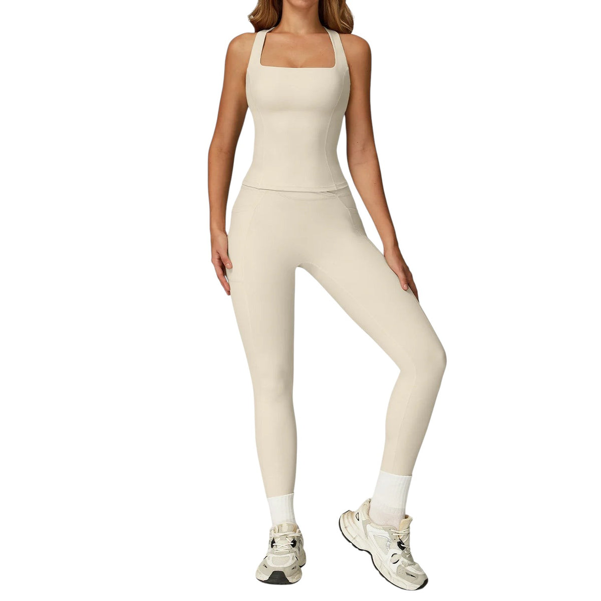 Athletic Two piece Flare Leggings Oat Apricot -1 China Mainland