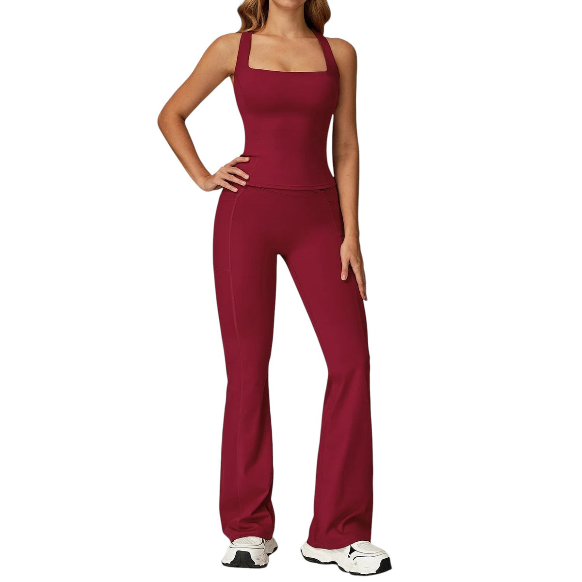Athletic Two piece Flare Leggings Cherry Red-2 China Mainland