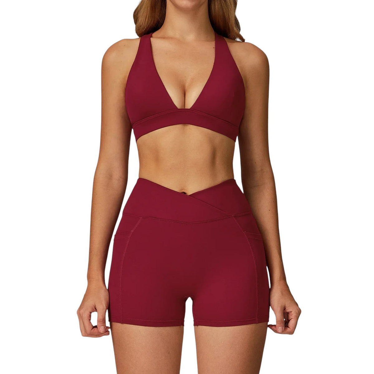 Athletic Two piece Flare Leggings Cherry Red-6 China Mainland