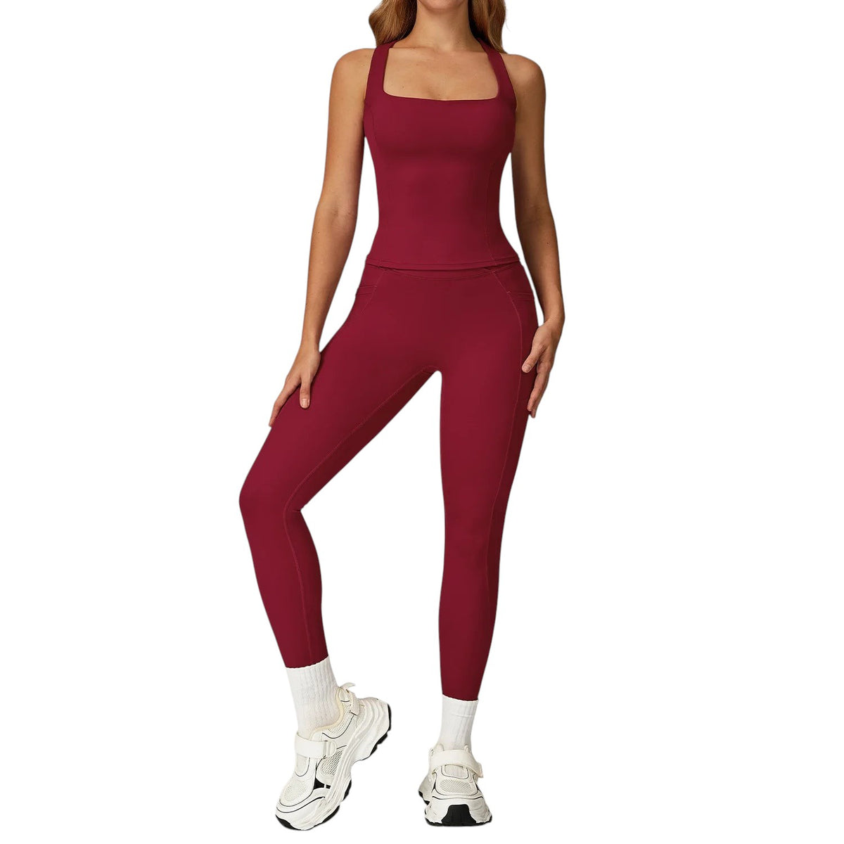 Athletic Two piece Flare Leggings Cherry Red-1 China Mainland