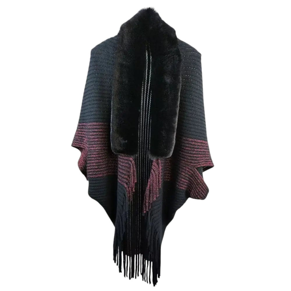 Faux Fur Trimmed Knit Black