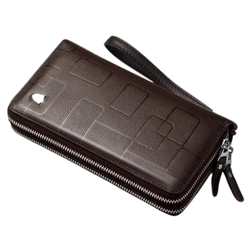 Double Zipper Wristlet Zip Up Wallet Brown