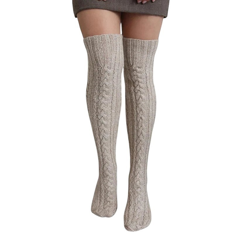 Cable Knit Thigh Coffee One Size