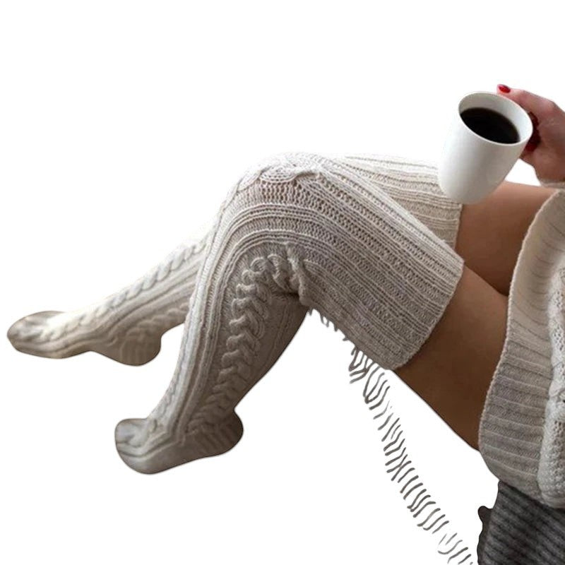 Cable Knit Thigh Beige One Size