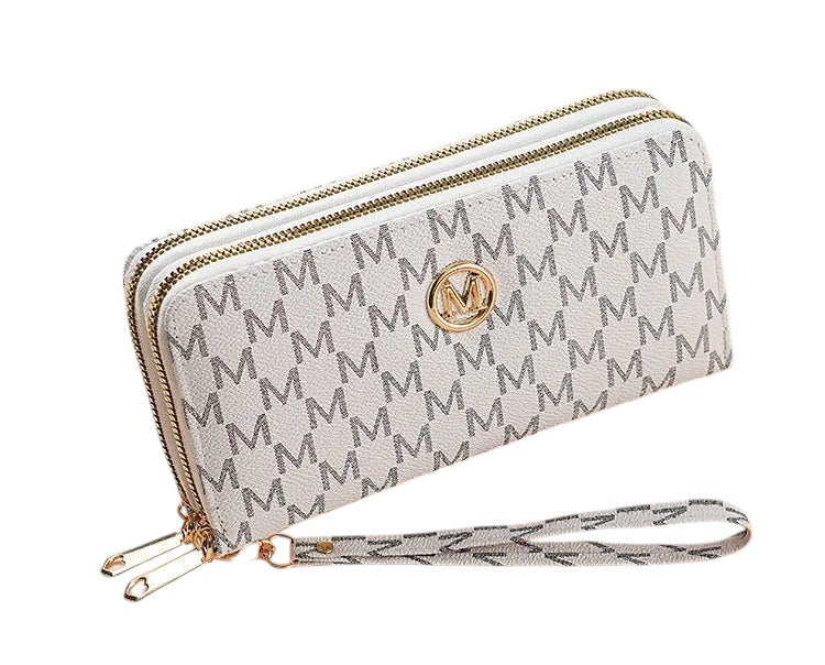 Double Zip Wristlet Wallet Beige