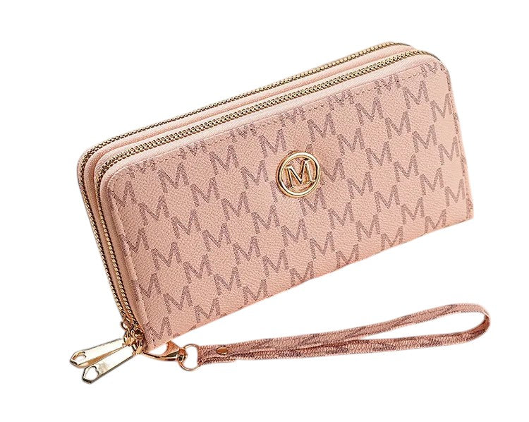 Double Zip Wristlet Wallet Pink