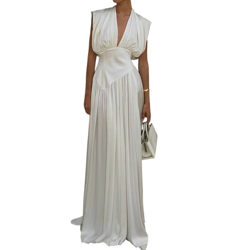 Sleeveless Deep V neck Dress