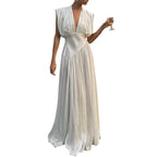 Sleeveless Deep V neck Dress 01 White