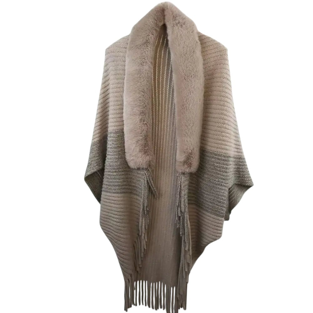 Faux Fur Trimmed Knit Khaki