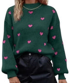 Heart Pattern Long Sweater Long Sleeve Knit green