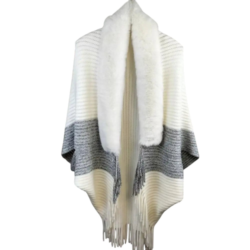 Faux Fur Trimmed Knit White