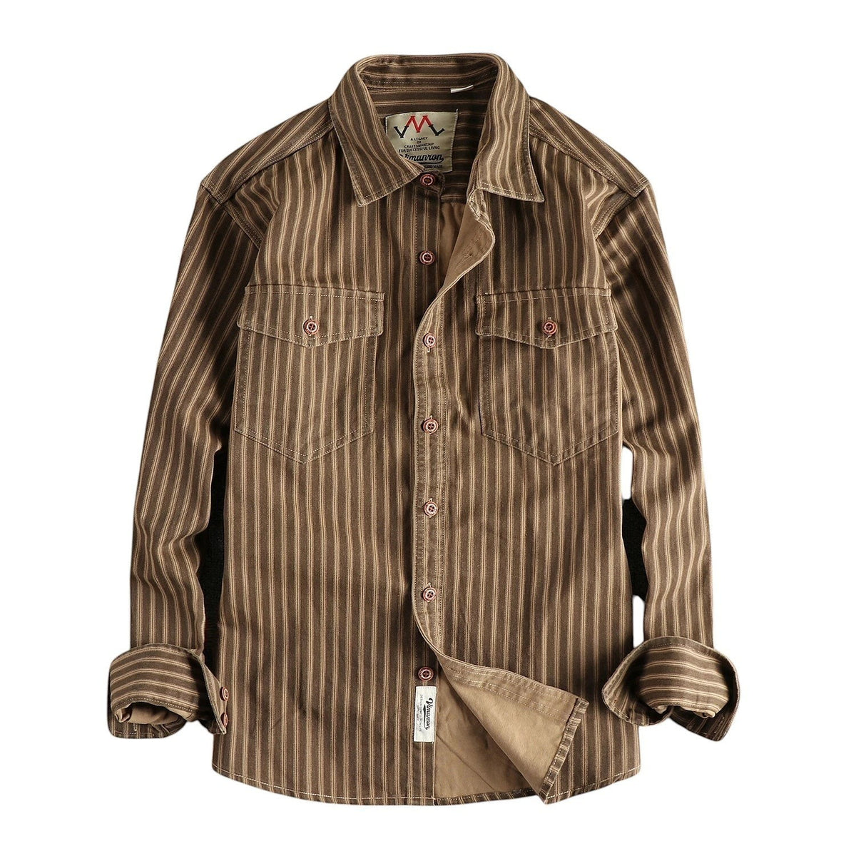 Striped Long Sleeve Shirt Button Front coffee stripes