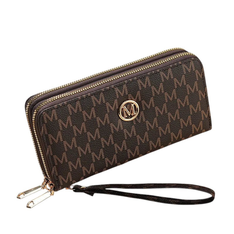 Double Zip Wristlet Wallet Coffee