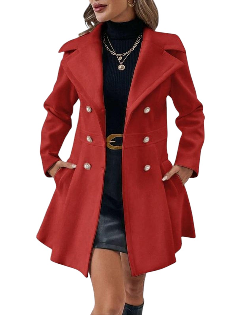 Double breasted Peacoat With Flame Red