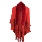 Faux Fur Trimmed Knit Red