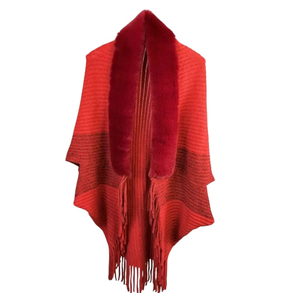 Faux Fur Trimmed Knit Red