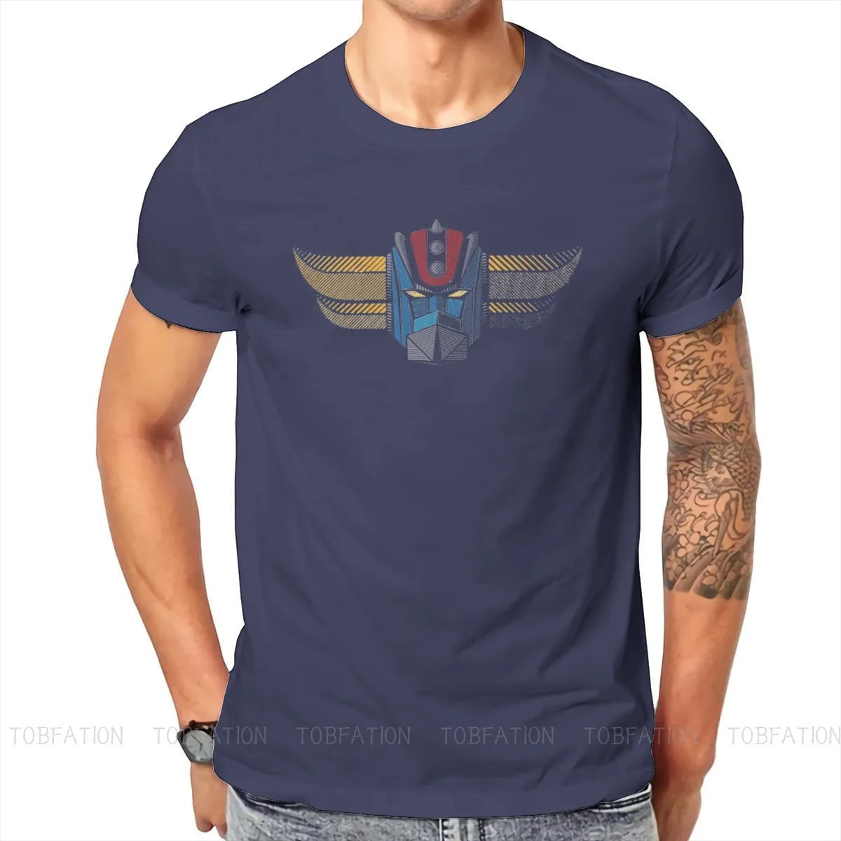Retro Robot Head T Shirt Graphic Navy Blue
