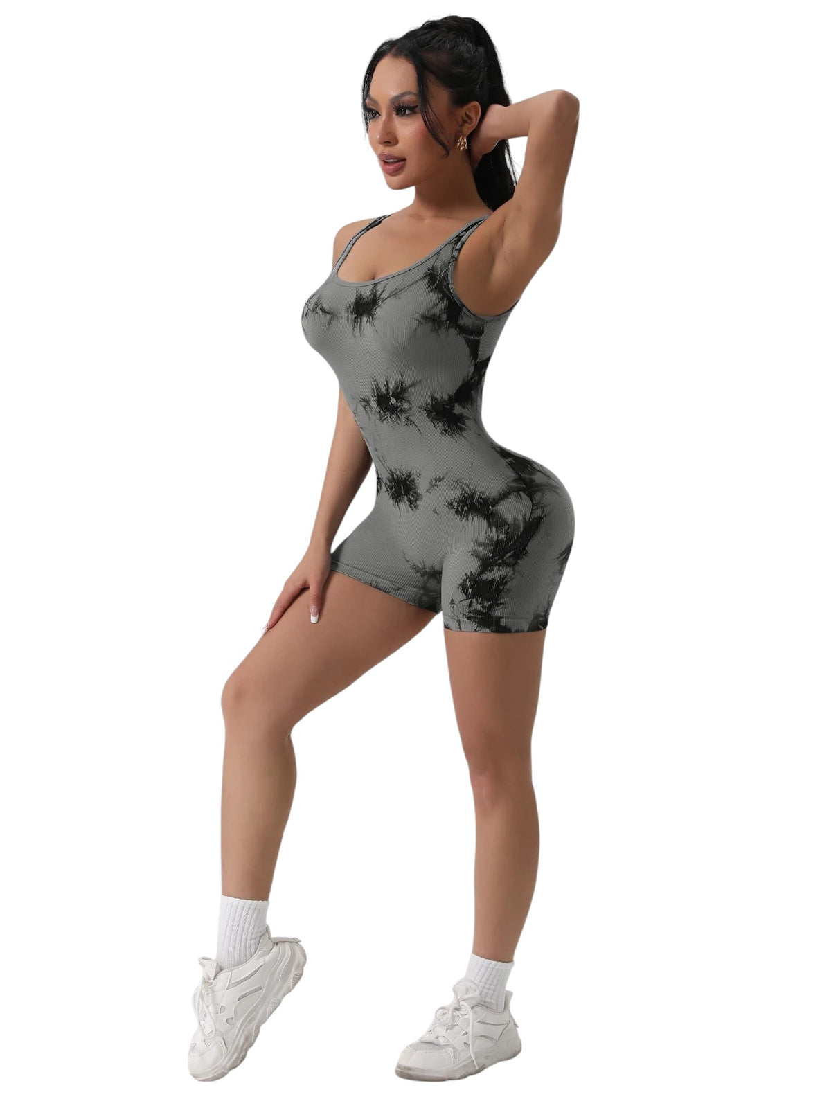 Comfort Athletic Bodysuit Shorts Tie-dye Grey