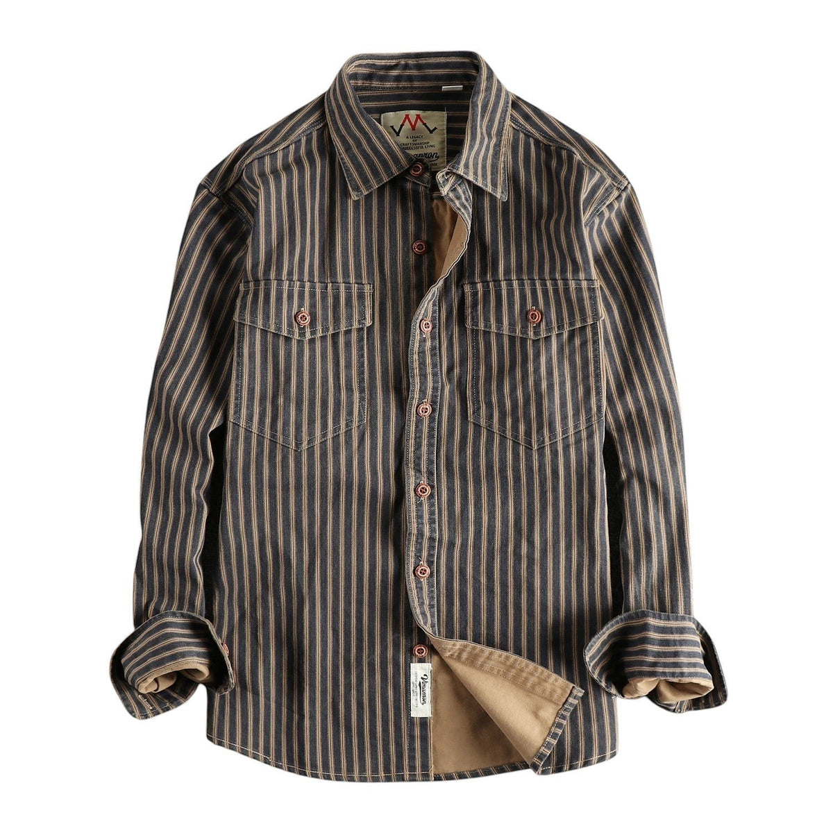 Striped Long Sleeve Shirt Button Front blue stripe
