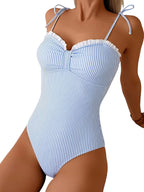 Striped Ruffle Trim Swimsuit