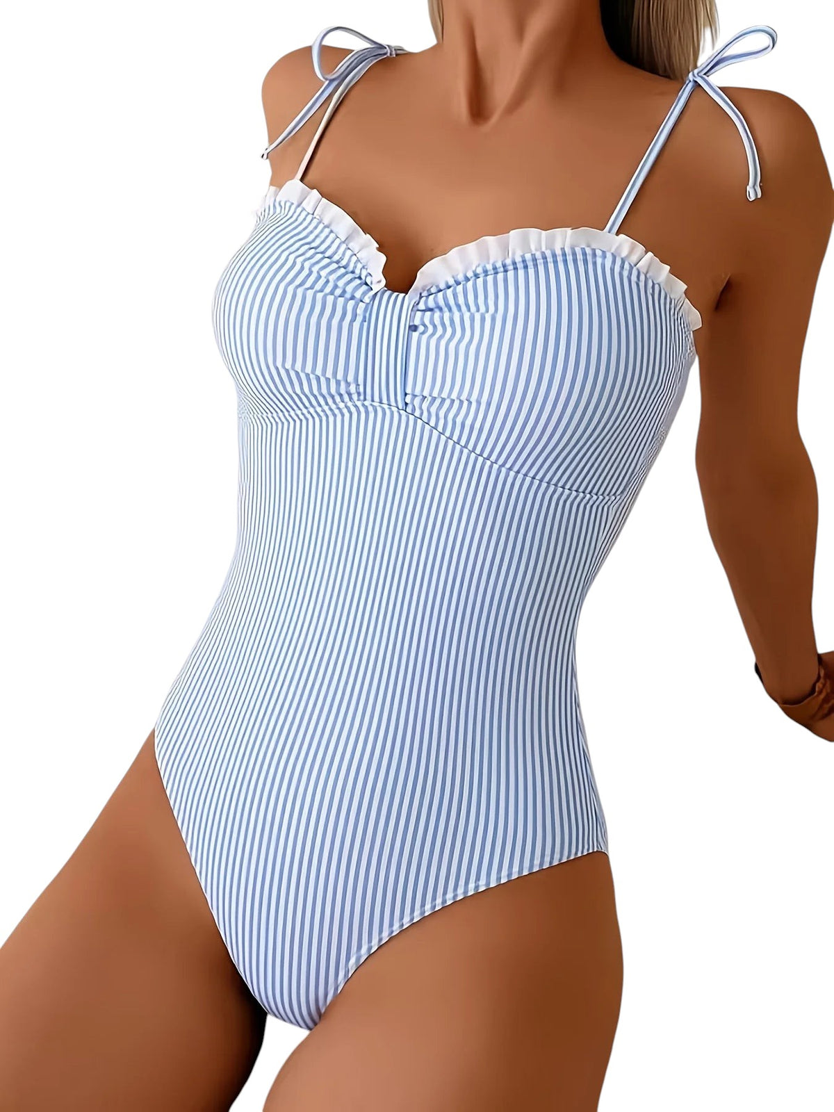Striped Ruffle Trim Swimsuit