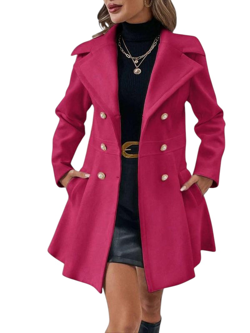 Double breasted Peacoat With Hot Pink
