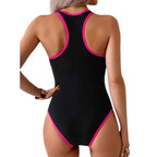 Sleeveless Zipper One Zip Up Swimsuit