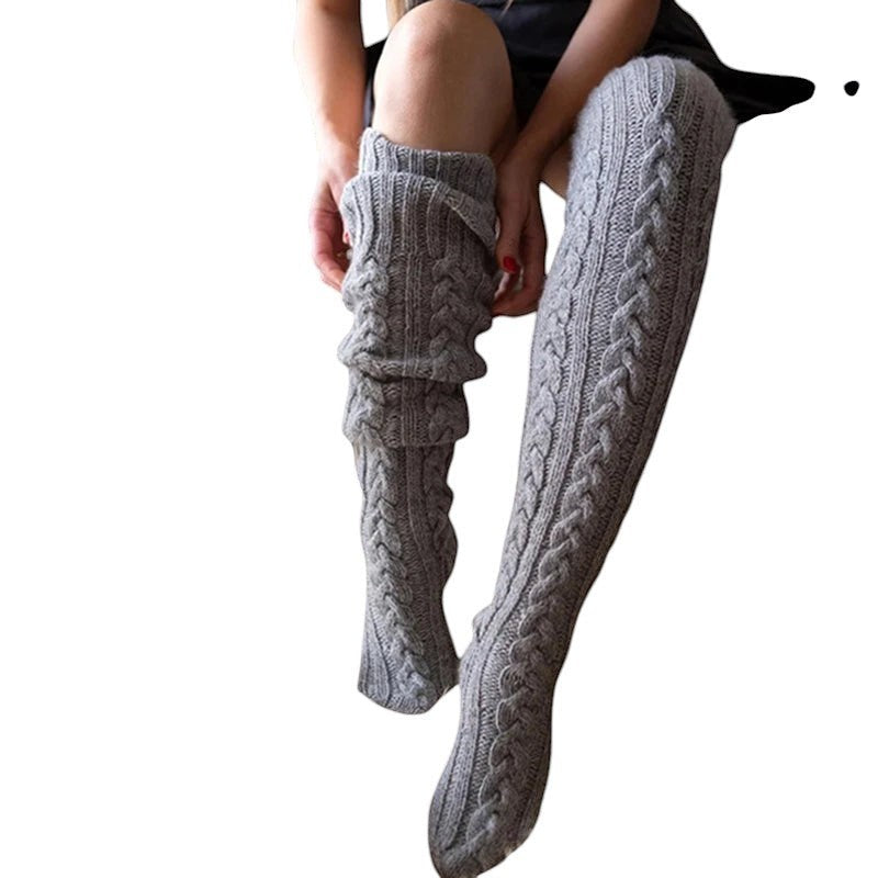 Cable Knit Thigh Grey One Size