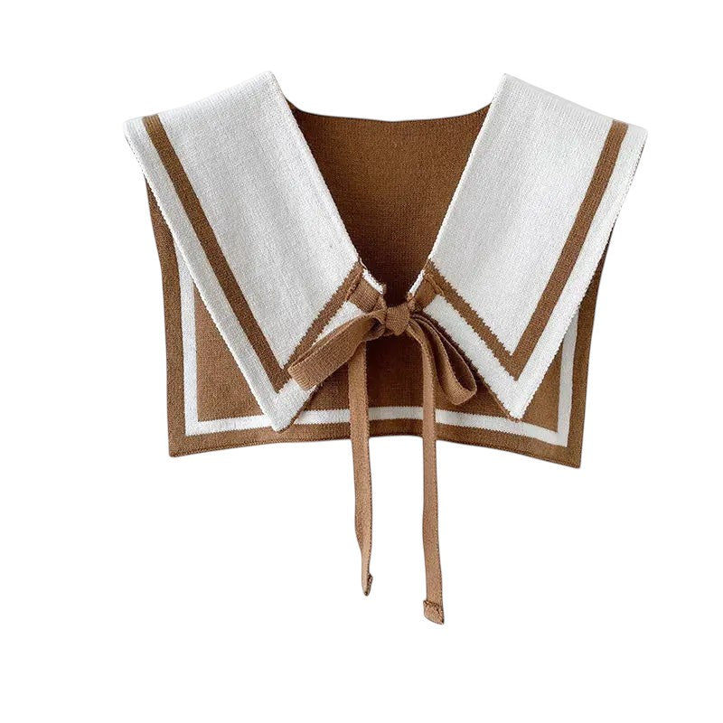 Knit Sailor Collar Brown White