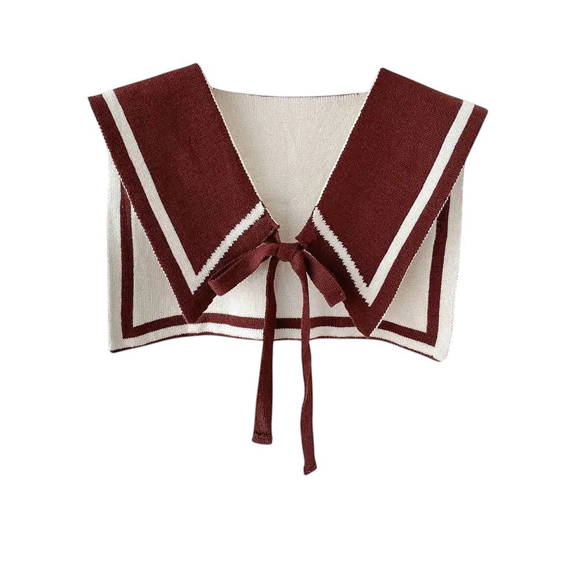 Knit Sailor Collar Wine Red White