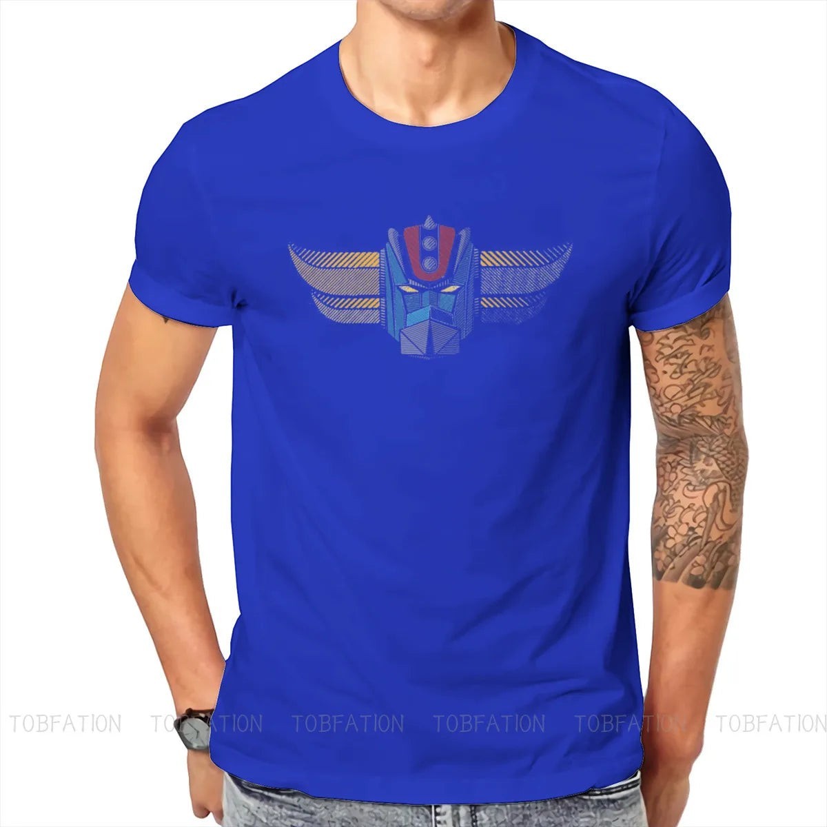 Retro Robot Head T Shirt Graphic Blue