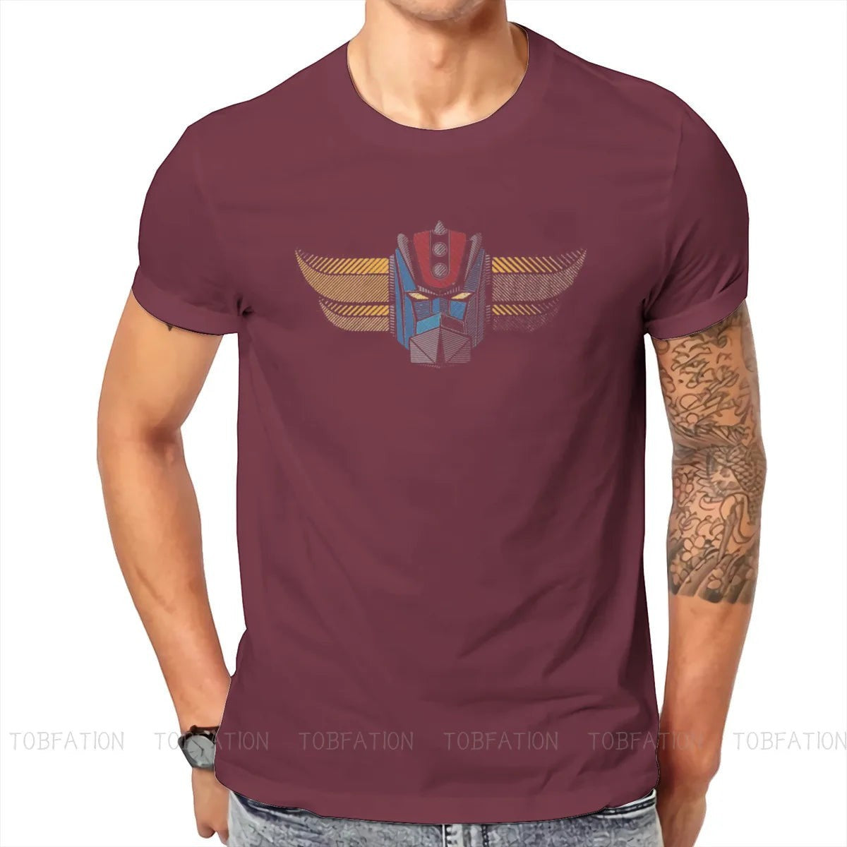Retro Robot Head T Shirt Graphic Burgundy